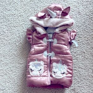 Little Lass Satin Fur Trim Unicorn bubble vest. 18 mos. NWOT.